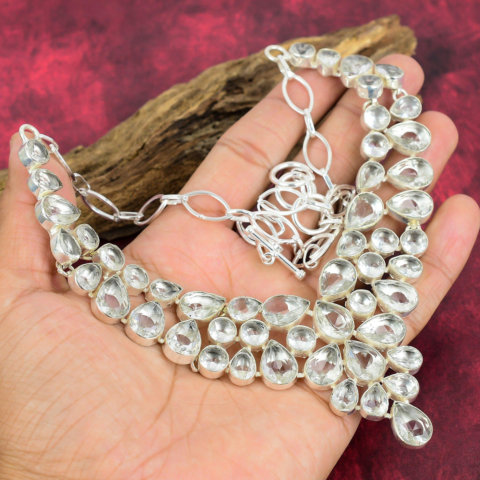 

Ожерелье с драгоценным камнем Белый топаз, старинное ожерелье из цельного серебра 925 пробы, ювелирное украшение ручной работы на годовщину, подарок для мамы Adjustable With 18 Inches белый