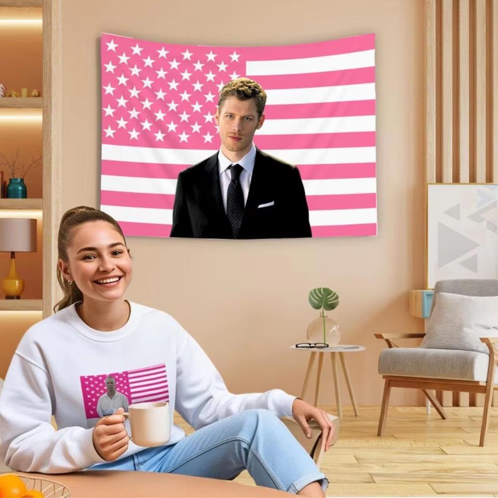 Klaus Mikaelson Pink Funny Tapestry Y2K Style Personalized Flat Print Banner for Bedroom Home Outdoor Decor