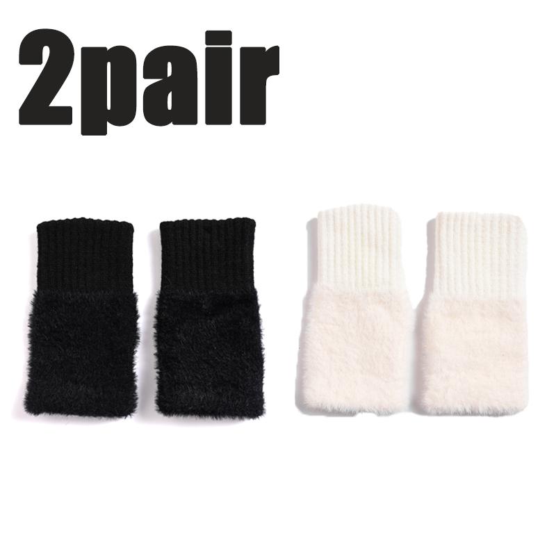 1/2PC Winter Knitted Half-finger Plush Gloves Women Warm  Knitted Fingerless Gloves Touch Screen Open Finger Gloves Soft Mittens