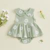 Infant Baby Girl Romper Dress Summer Doll Collar Sleeveless Daisy Flower Print Jumpsuit