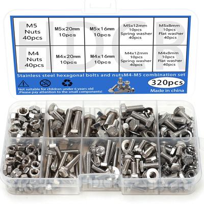 320-Piece Stainless Steel Hex Bolt, Nut, Flat & Spring Washer Set - M4/M5