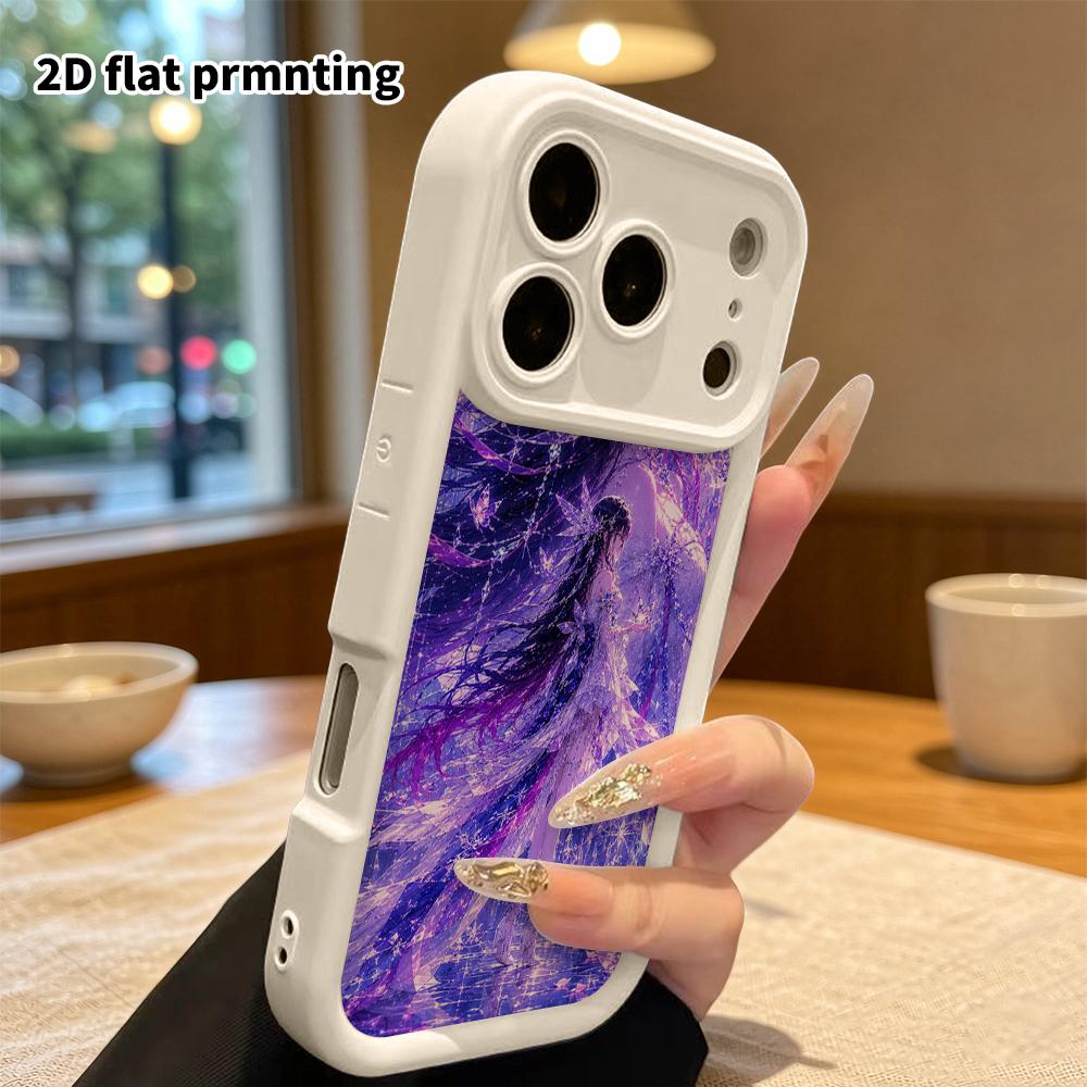 Phone Case: 2D Flat Design Suitable for iPhone 18 17 16 15 14 13 Pro Stepped Protective Case, Fantasy Girl Dark Night Purple Moon, Christmas and Hallo