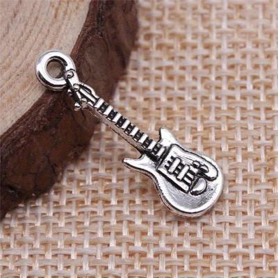 50 Pièces/Paquet Breloques Pendentif Guitare Plaqué Argent Antique Fait Main:DIY pour bracelet et collier