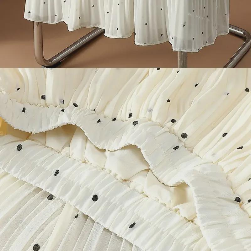 2025 Spring/Summer Women's High Waist Polka Dot Pleated A-Line Chiffon Midi Skirt