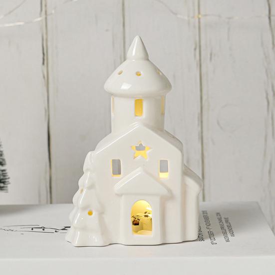 Yousheng Ceramic Snow House LED Decor Nordic Christmas Village Tabletop Lamp Creative Festive Centerpiece for Mantel And Shelf Display