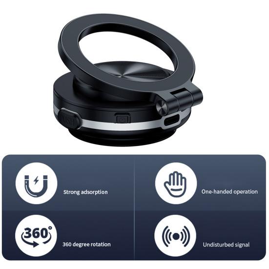 Magnetic Car Phone Holder Electric Vacuum Suction Cup Mount 360 Degrees Rotation Strong Grip Strong Magnetic Car Stand for IPhone