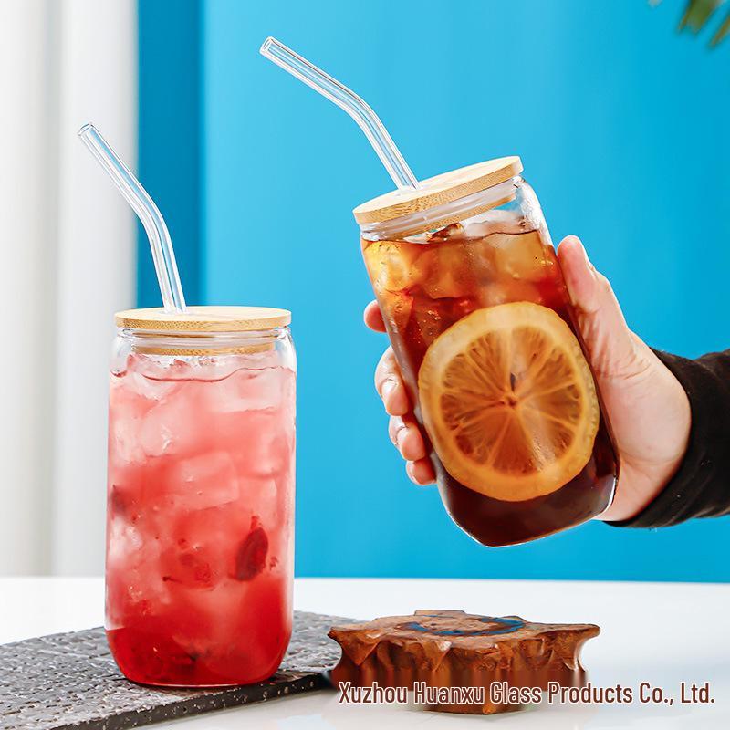Bamboo Lid High Borosilicate Glass Cup with Straw - Thickened Glass for Juice or Cola