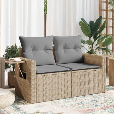 Vidaxl Gartensofa mit Kissen, 2-Sitzer, Beige, Polyrattan