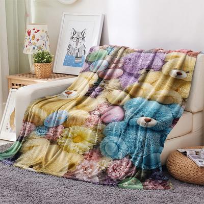 Teddy Bear Print Flannel Blanket, High Quality Comfortable for All Seasons, Home Decor, Warmth and Comfort, Perfect for Christmas Gifts