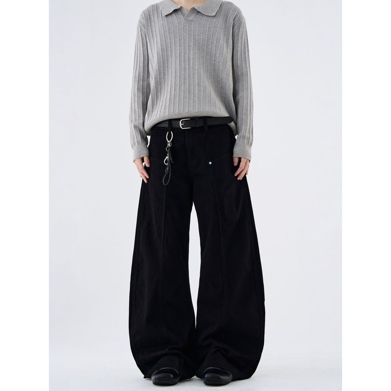 Kisko Design-Inspired American-Style Turquoise Black Scimitar Jeans for Men and Women, Simple Loose Straight-Leg Versatile Pants