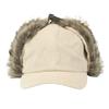 Moz Flight Cap with Ear Flaps, Men's and Women's Pilot Hat, Corduroy with Logo and Fur, Perfect for Fall and Winter, Ivory and Off-White