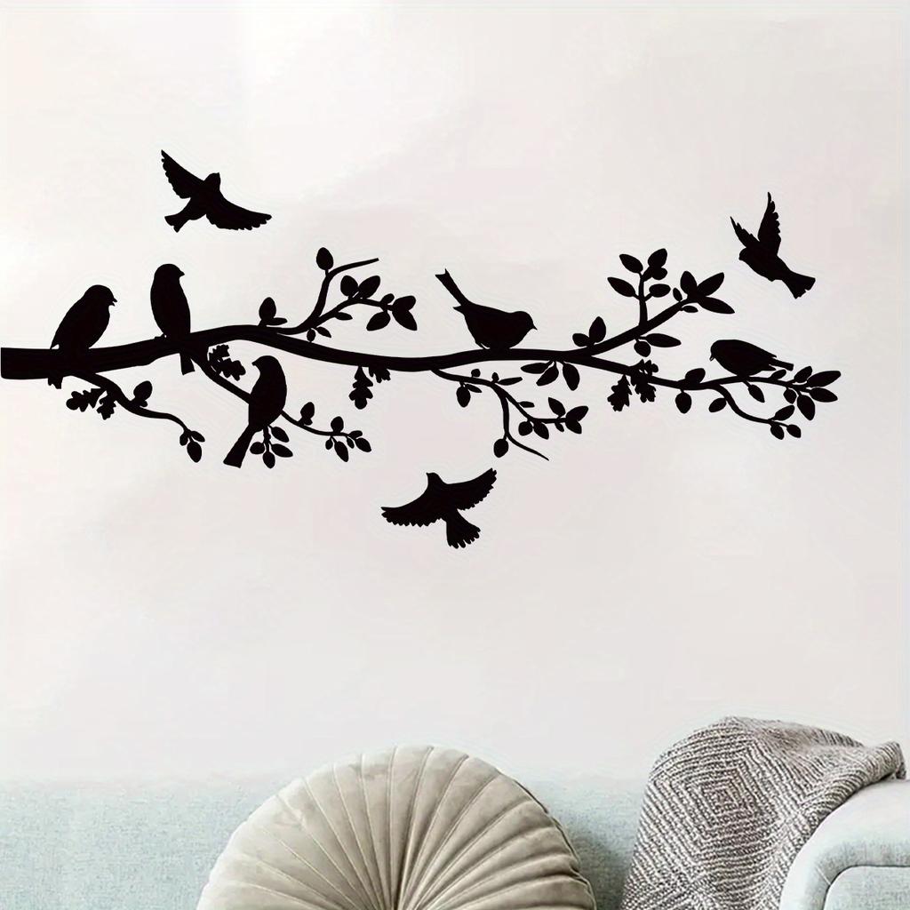 Black Branch Bird Silhouette Art Wall Stickers Removable For Bedroom Living Room Sofa Background Decoration Wall Decals