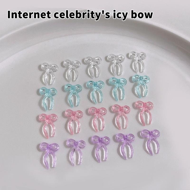 50Pcs Transparent Colorful Ribbon Bows Nail Art Decorations Accessories Minimalist Jelly Bowknot Resin Nail Charms Diy Crafts
