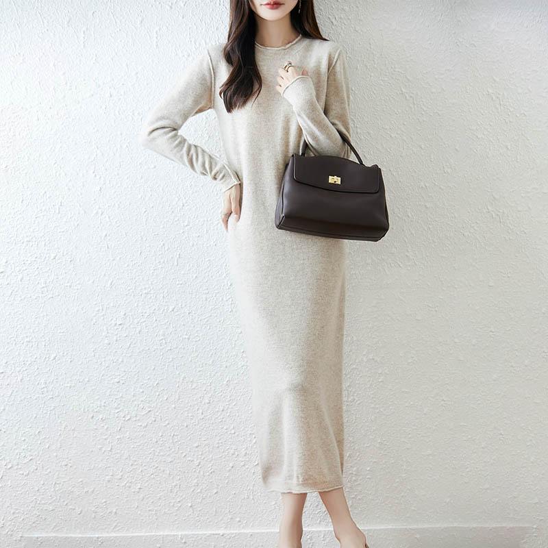 Women Sweater Dress 100% Wool MODERN NEW SAGA O-neck Knit Long Pullover Winter Jumpers Wool Long Dress Female