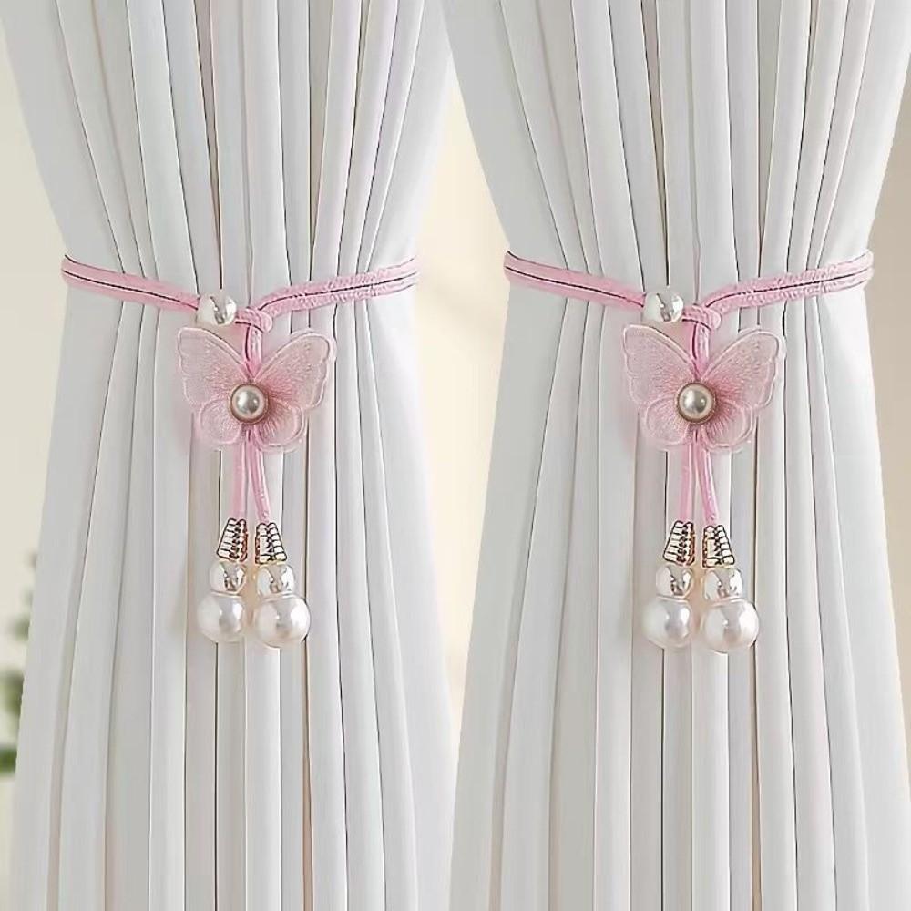 2PCS Curtain Holder Pearl Curtain Buckle Adjustable Curtain Binding Curtains Tie Rope  Kitchen