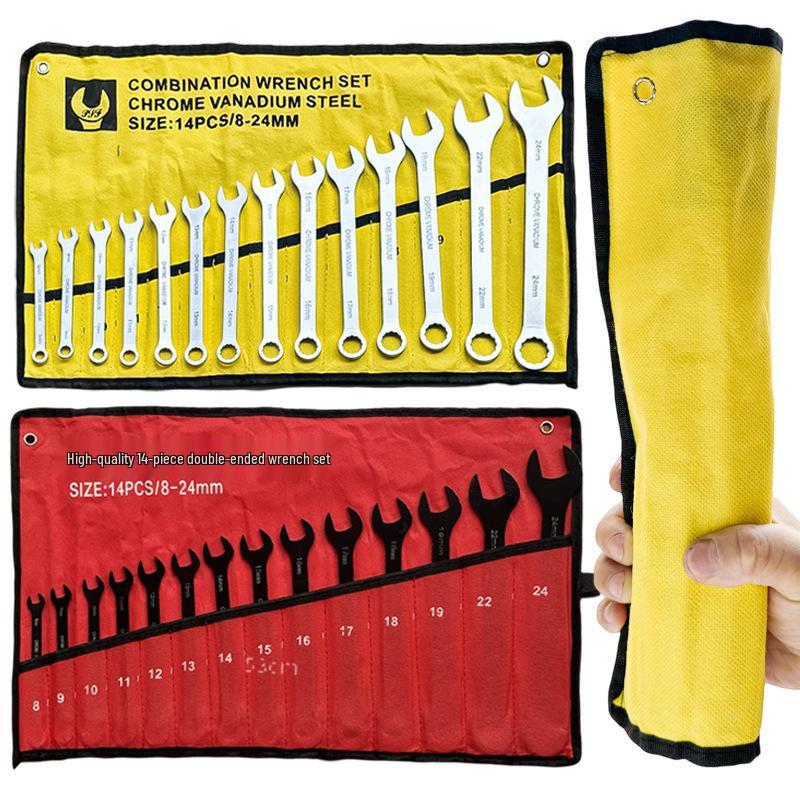 14-Piece Combination Open-End & Ratchet Wrench Set, 8-24mm Auto Repair Tool Kit