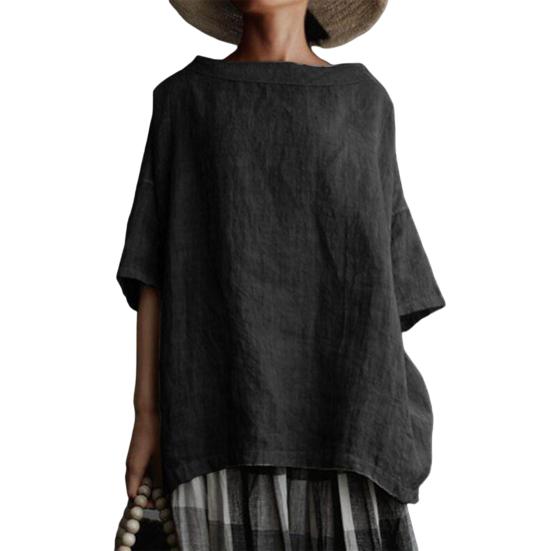 

О-образным вырезом, свободный крой, пуловер, блузка, повседневная однотонная рубашка с половиной рукавов M чёрный