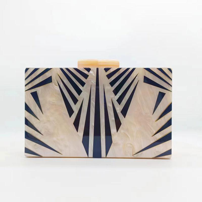 New Fashion Acrylic Clutch Purse Champagne Geometric Patchwork Evening Bag Luxury Brand Chain Crossbody Bags Mini Woman's Wallet