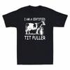 Dairy Cow I'm A Certified Tit Puller Funny Vintage Mens T-Shirt Cotton Black Tee Unisex T-Shirt