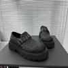 Genuine Leather Men's Shoes 2025 New High-end Woven Hollow Breathable Loafers British Style Platform Trend Big Head Shoes Men