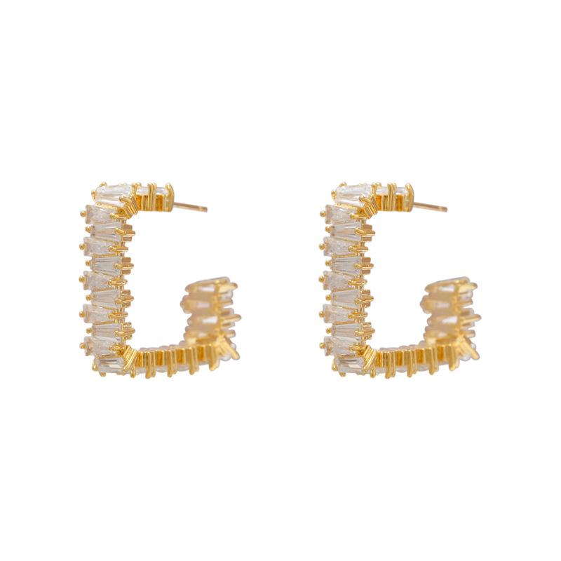 Personality Geometric Irregular Full Diamond Zircon Square Earrings Copper Gold Plated Creative Earrings High Sense Earrings Women