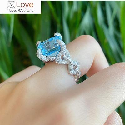 Luxury Silver Color Ring For Women Blue Big Square Zircon Stone Designer Silver Jewelry Women Party Gift