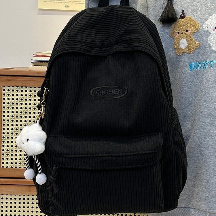 Schoolbag Corduroy Large Capacity Backpack New Casual Versatile Striped Velvet Mori Backpack Lightweight High School Student School Bag