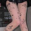 Women  Stocking Gothic Music Notes Print Tights Thin High Elasticity Black Skin Leggings Spicy Girls Y2K Hosiery