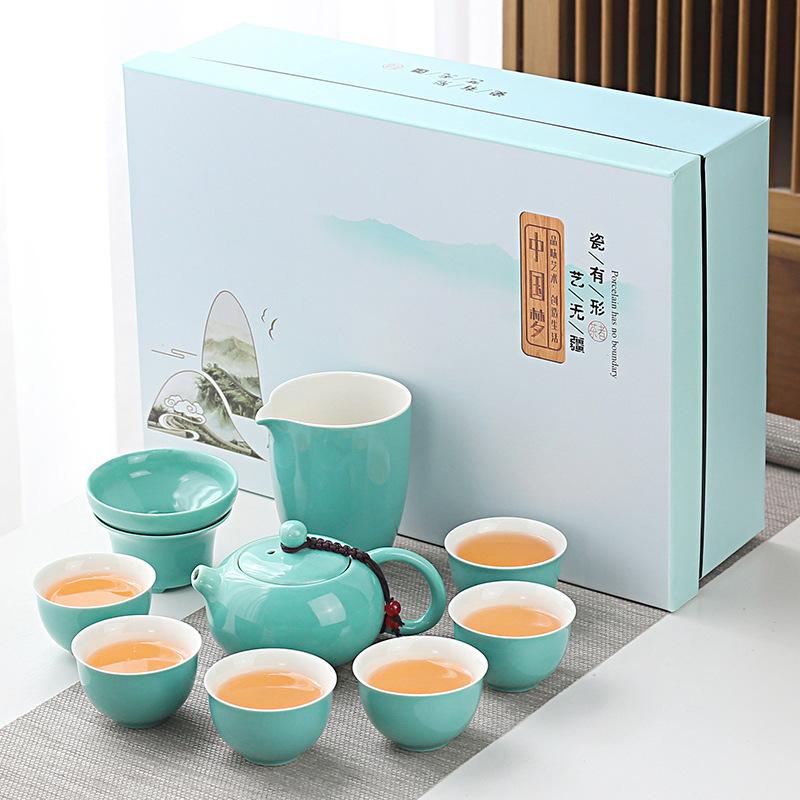 Household simple color glaze ceramic kung fu tea set gift box set gift gift