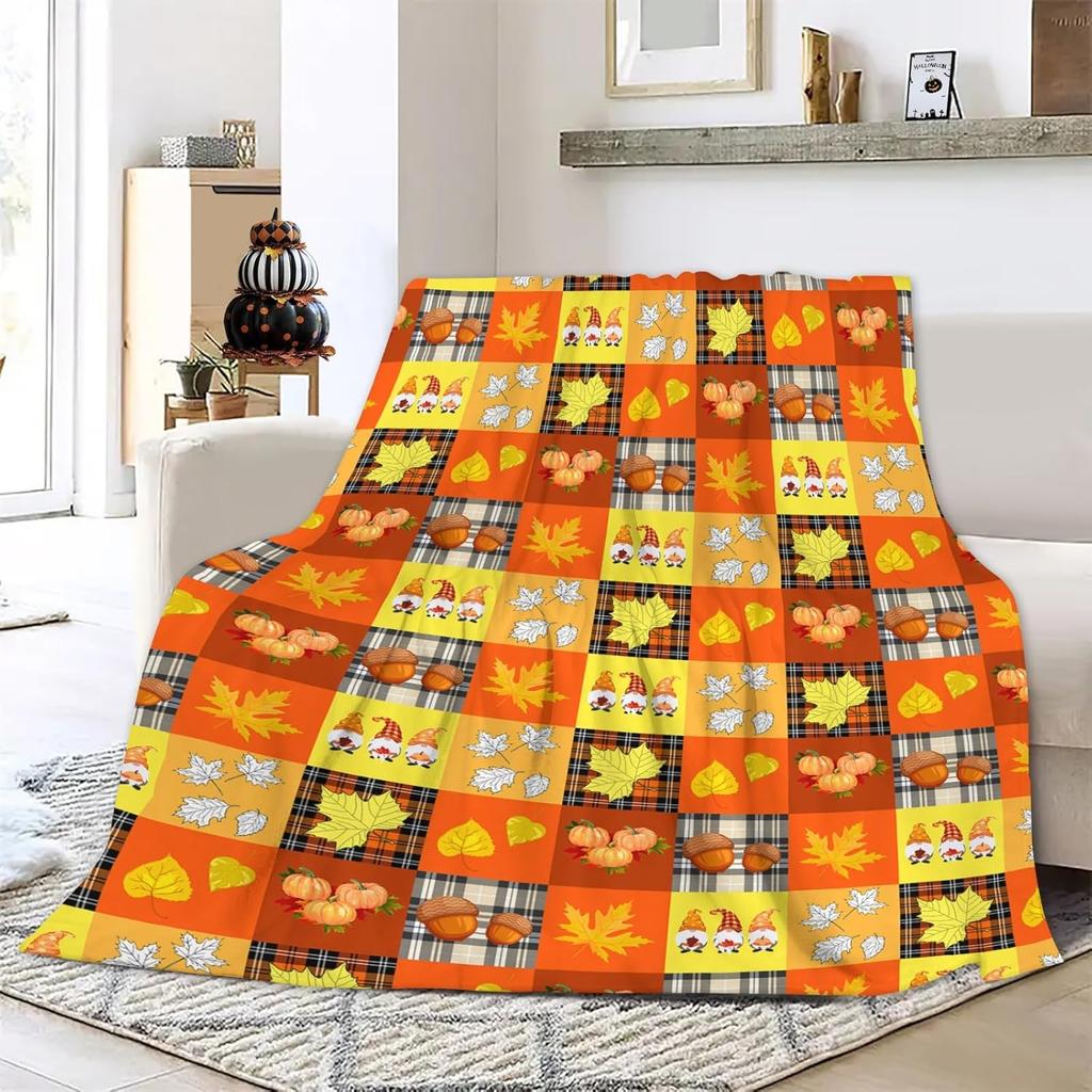 1PC Halloween Throw Blanket Pumpkin Maple Leaves Thanksgiving Thin Blanket Gifts for Couch Bed Car Home Camping All Season Use