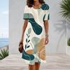 Women Plus Size Round Neck Short Sleeve A Line Printed Casual Dress
