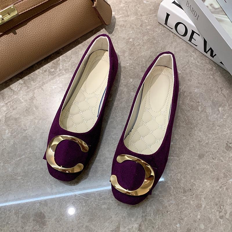 Casual Metal Buckle Square Head Shallow Mouth Flat Bottom Women's Single Shoes Work Shoes