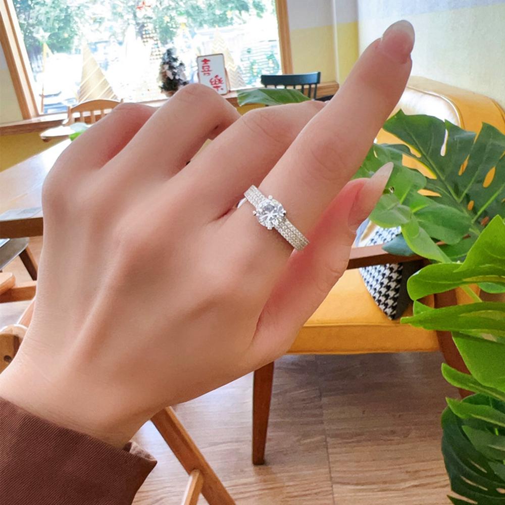 Vinregem 100% 925 Sterlingsilber Funkelnder Rundschliff 6,5 MM 1CT 3EX VVS1 D Farbe Echte Moissanit-Diamanten Damenring Hochzeit Verlobungsschmuck