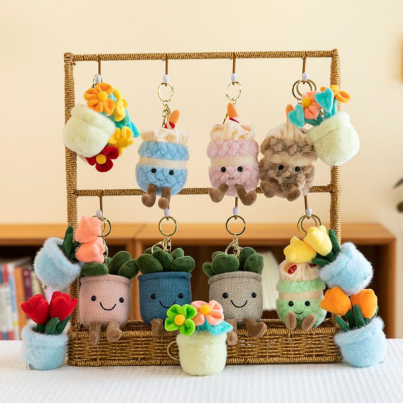 Simulation Healing Plants Tulip Flowers Plush Pendant Cake Keychain Push Gift Wedding Souvenir