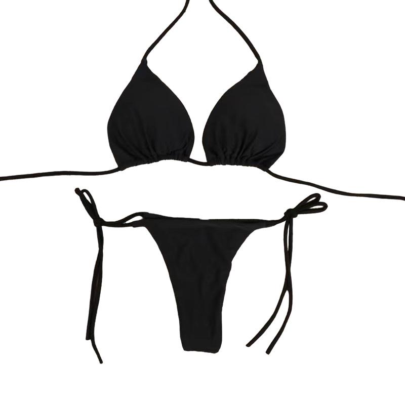 

1 комплект, трехточечный комплект, европейский стиль, раздельный купальник, однотонный купальник-бикини, сексуальный купальник L чёрный