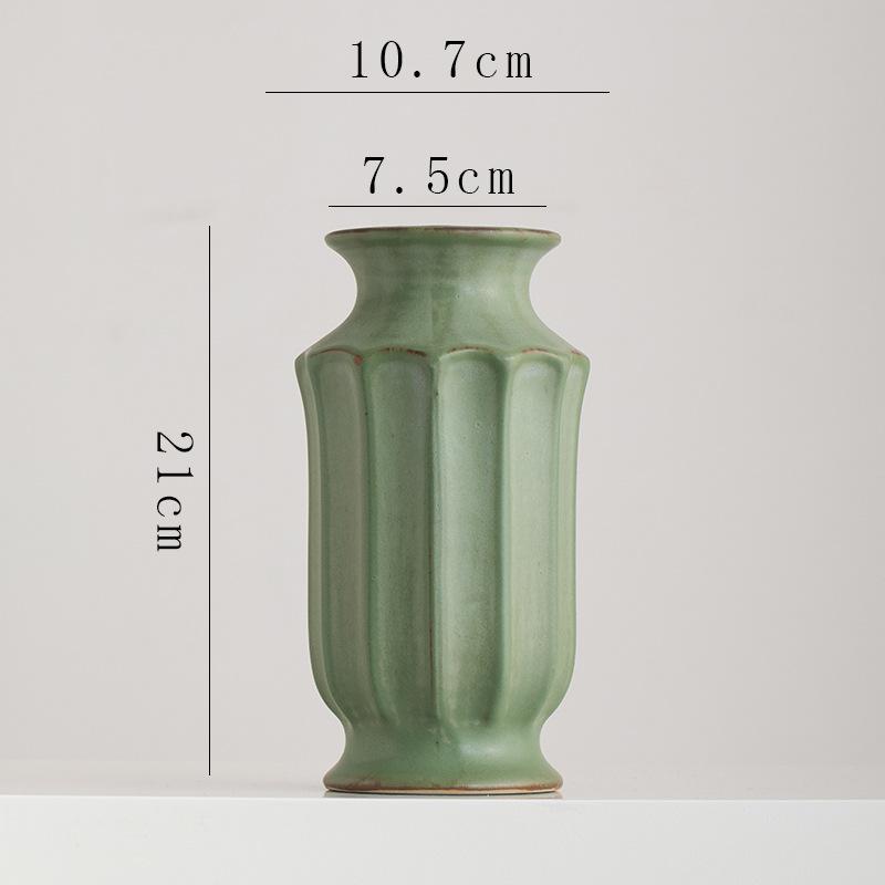 Nordic Ceramic Minimalist Retro Green Vase Ornaments, Home Dining Table, Living Room Decorationss Accessories, Floral Organ, 1Pc