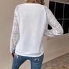 Solid Lace Long Sleeve Mesh Round Neck Casual Women Tee Top
