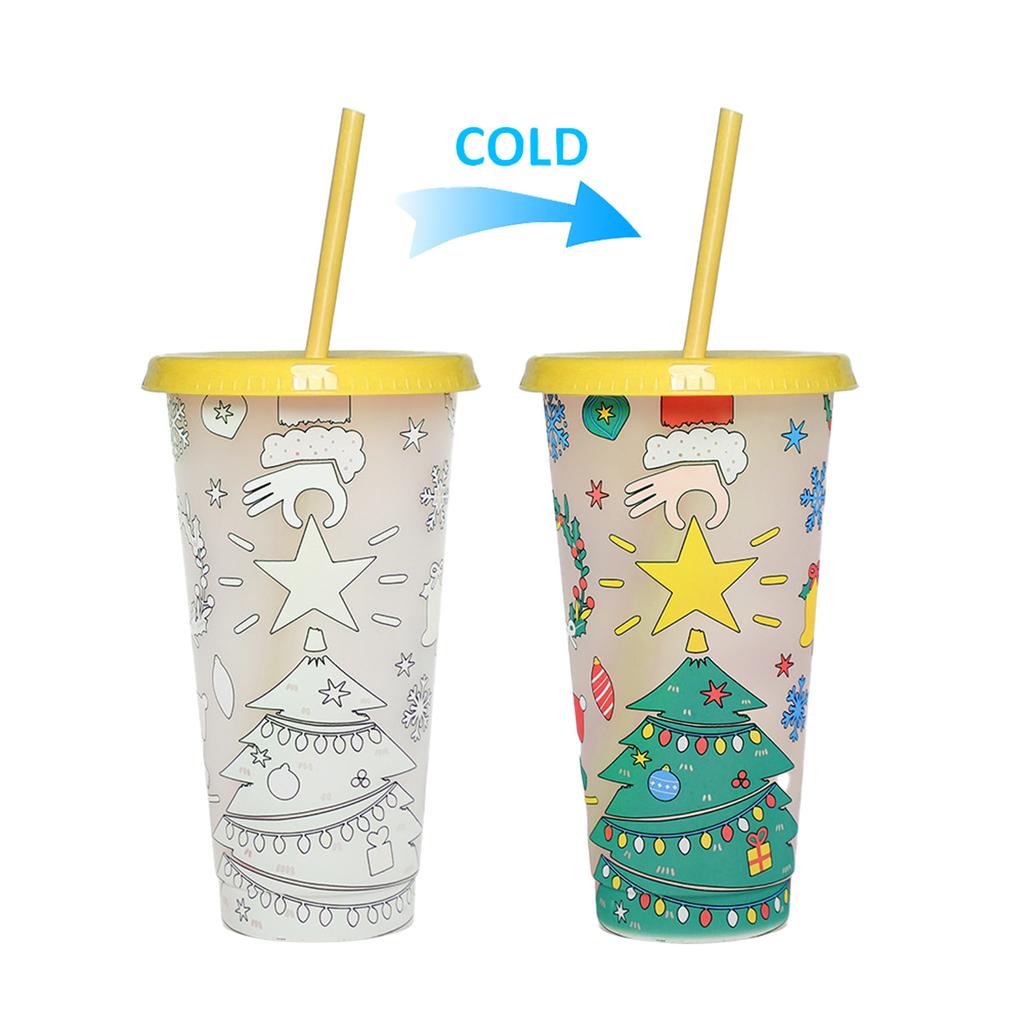 Magical Color Changing Christmas Tumbler Cup With Lid And Straw