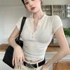 V Neck Button T Shirt Basic Short Sleeve Crop Top Women T-shirt Casual Tank Top Slim Female Crop Top Fashion Girl Tee Shirt Y2k Streetwear