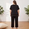 Europäische und amerikanische große Größe lockere und bequeme Loungewear einfarbiger Pyjama mit Schleife kurzärmelige Oberteile und Hosen zweiteiliges Set