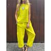 Summer Cotton and Linen Casual Outfits Female Fashion Solid Color Two-piece Set for Women Sleeveless Top Trousers Women's Suit