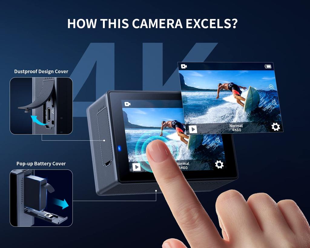 WOLFANG GA300 Action 4K 24MP Underwater Camera with Shake 40 Meters HDMI Dual 1350mAh Remote Headset External and a Wide Range of Accessories Camera,