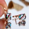 Cute Female Rainbow Zircon Stone Oval Hoop Earrings Fashion Female Rose Gold Color Wedding  For Women