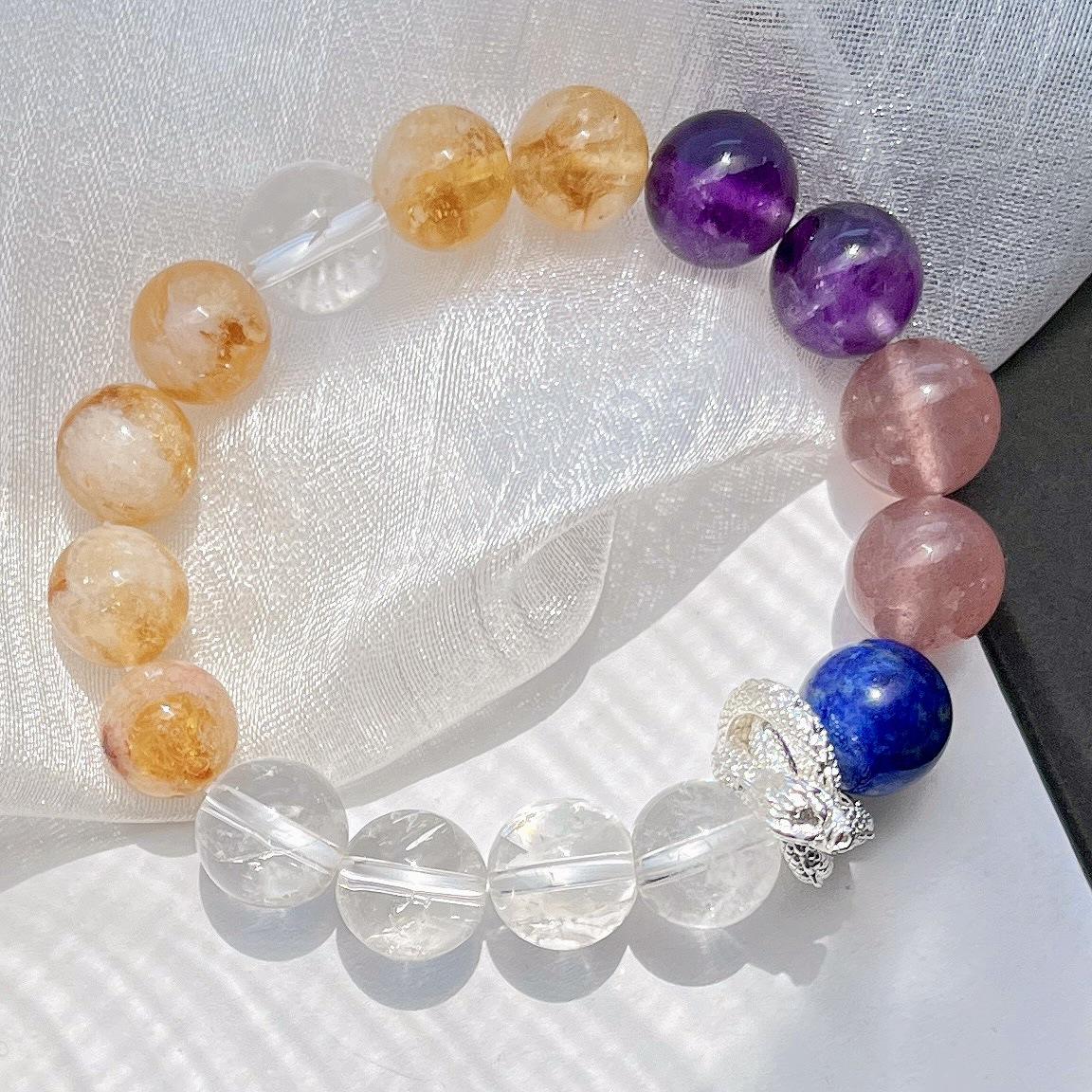 12Mm Natural Lazuli White Crystal Amethyst Citrine Bracelet Bracelet