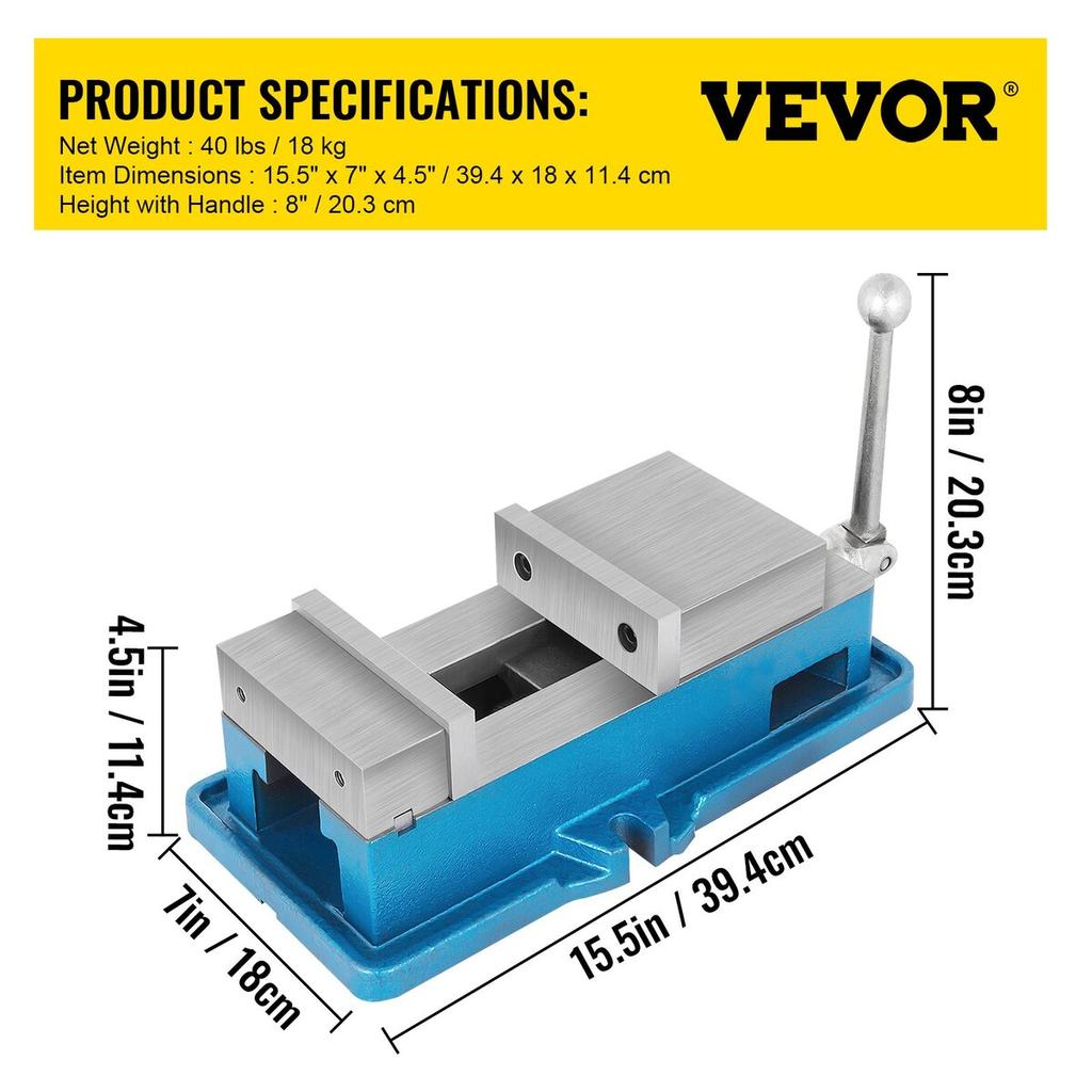 5" Super-Lock Vise For NC/CNC Machines Bench Clamp Vise High Precision, Vise Clamp Vice CNC Vise Lockdown Vise Drilling 125mm Width CNC 24KN