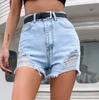 Women's Fashion Casual High Waist Torns Solid Color Jeans Shorts