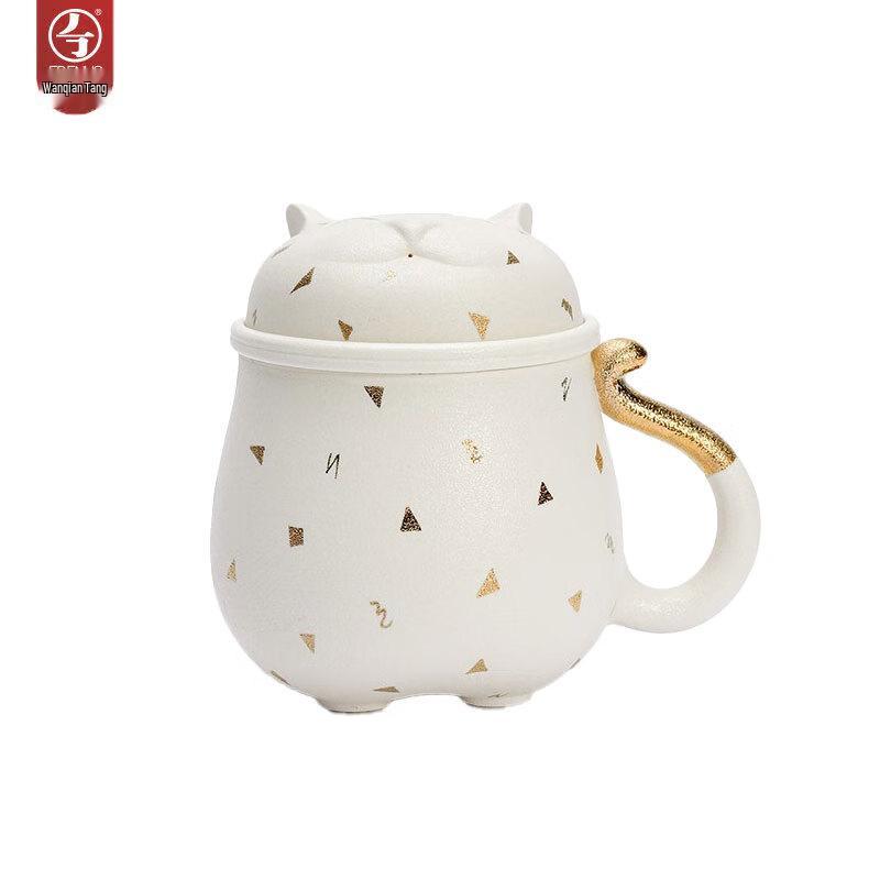 

WanQianTang Lucky Cat Ceramic Tea Mug with Infuser