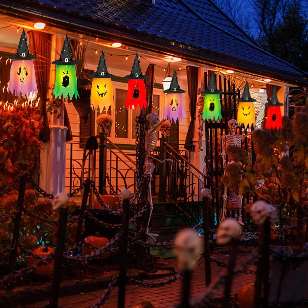 Glowing Outdoor Witch Hat LED Luminous Tree Hanging Ornament Kids Party Decor Halloween Wizard Hat Magic Prop Solution