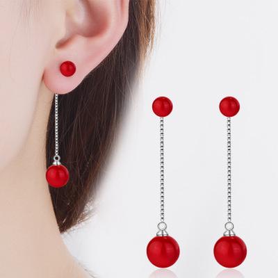Rote Perlen-Tropfenohrringe für Frauen, schöner doppelseitiger schlichter Stil, süßer Modeschmuck