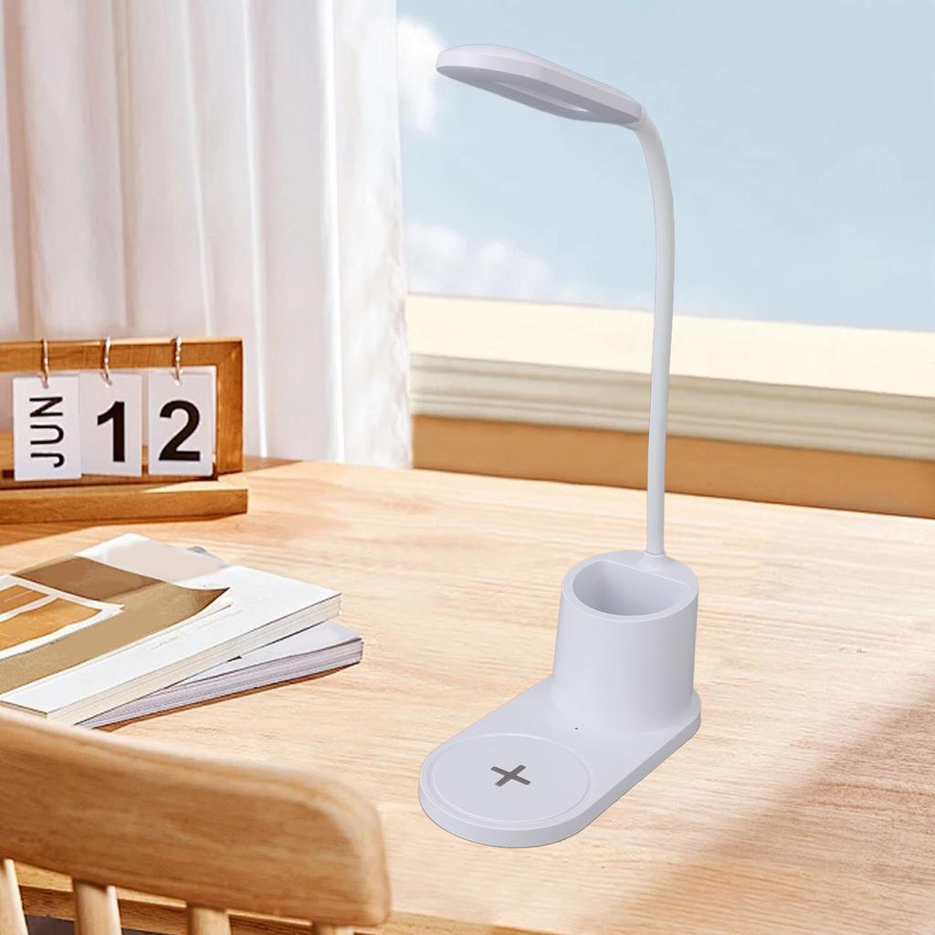 LED Desk Lamp Touch Control Flexible Arm Small Table Light with Wireless   Pen Holder for Dorm Bedroom